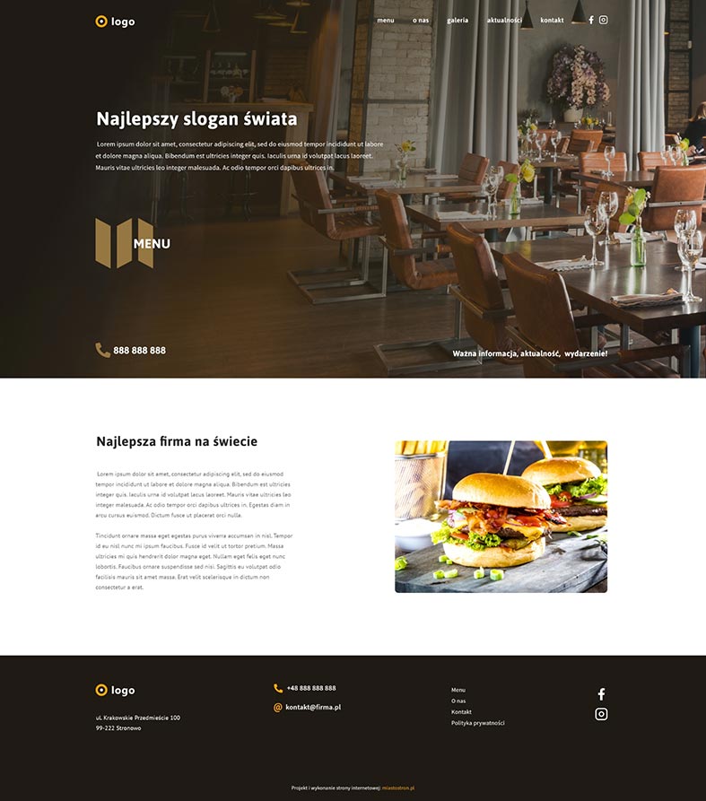strona internetowa dla restauracji
